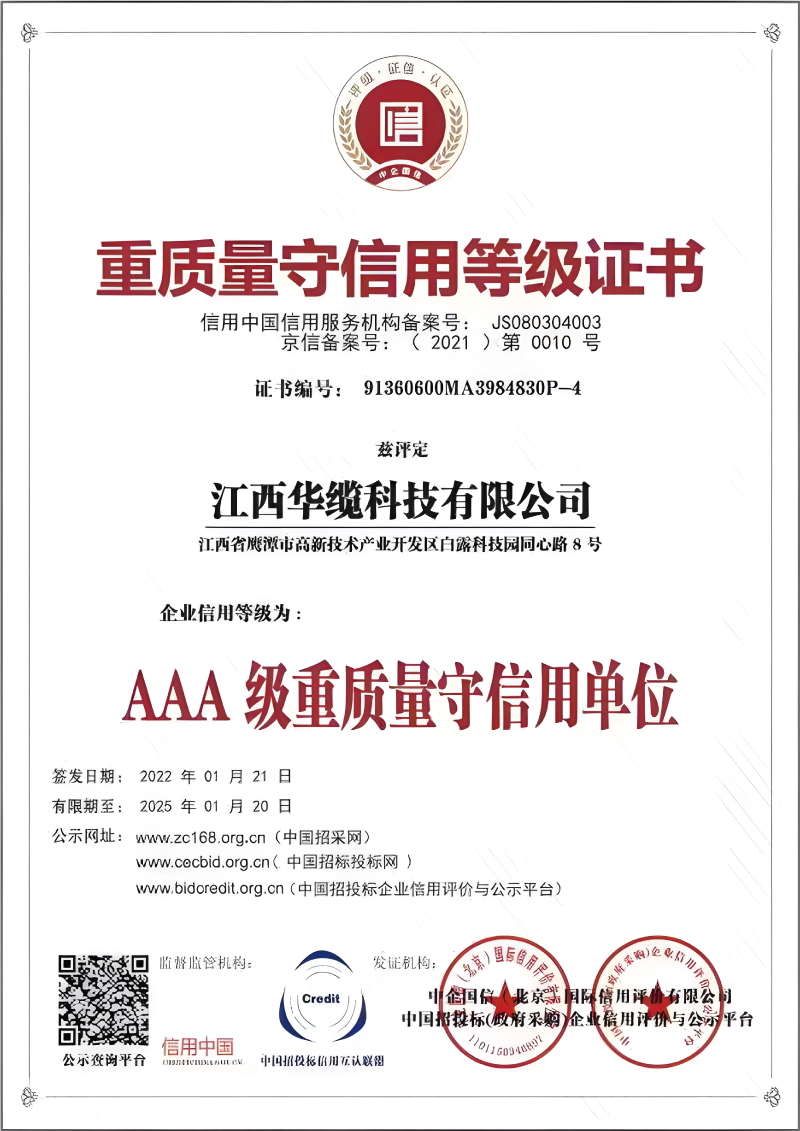 重質(zhì)量守信用等級證書